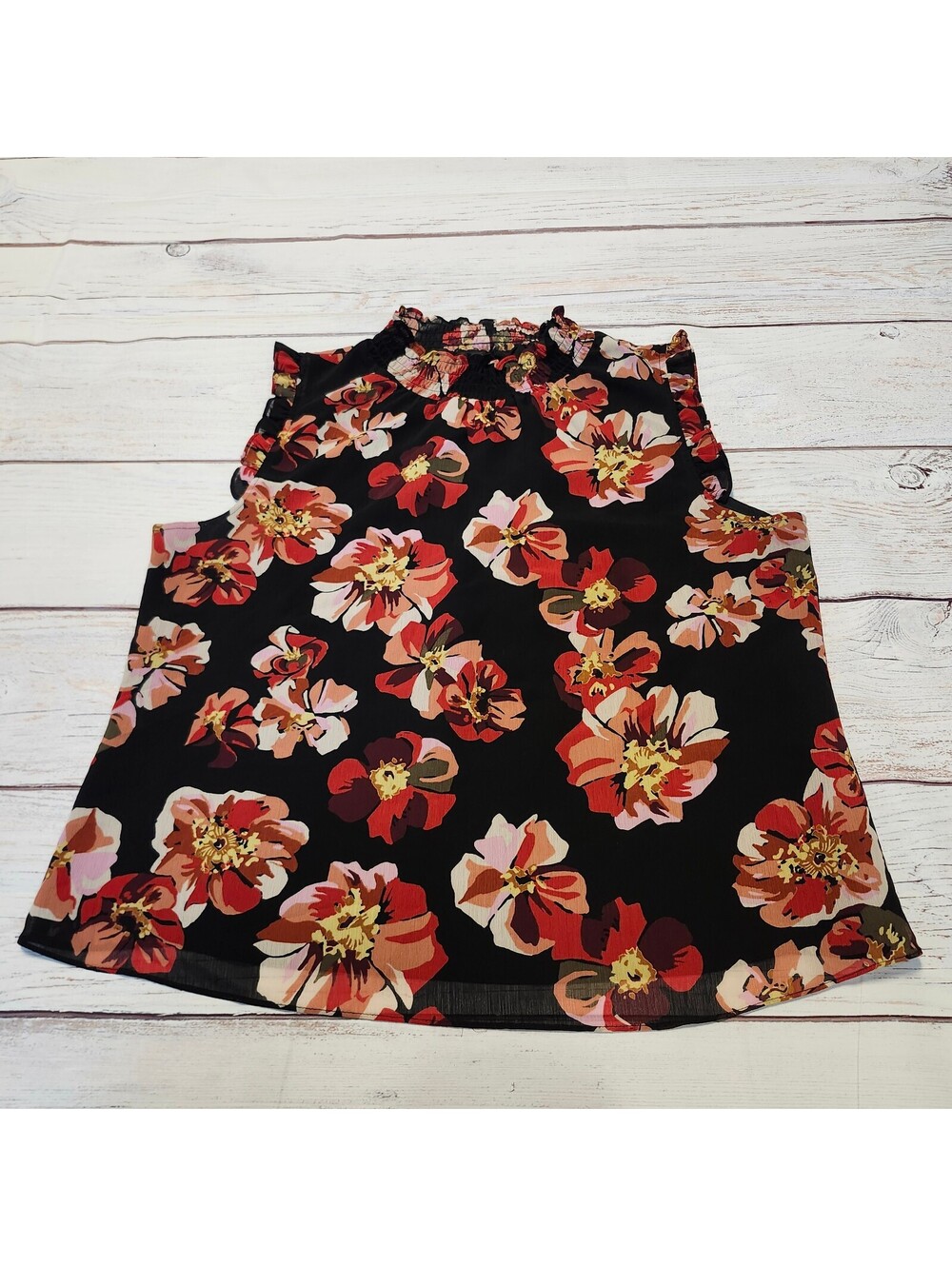 J.Crew Floral Sleeveless Blouse in Black and Red Floral Size Large
